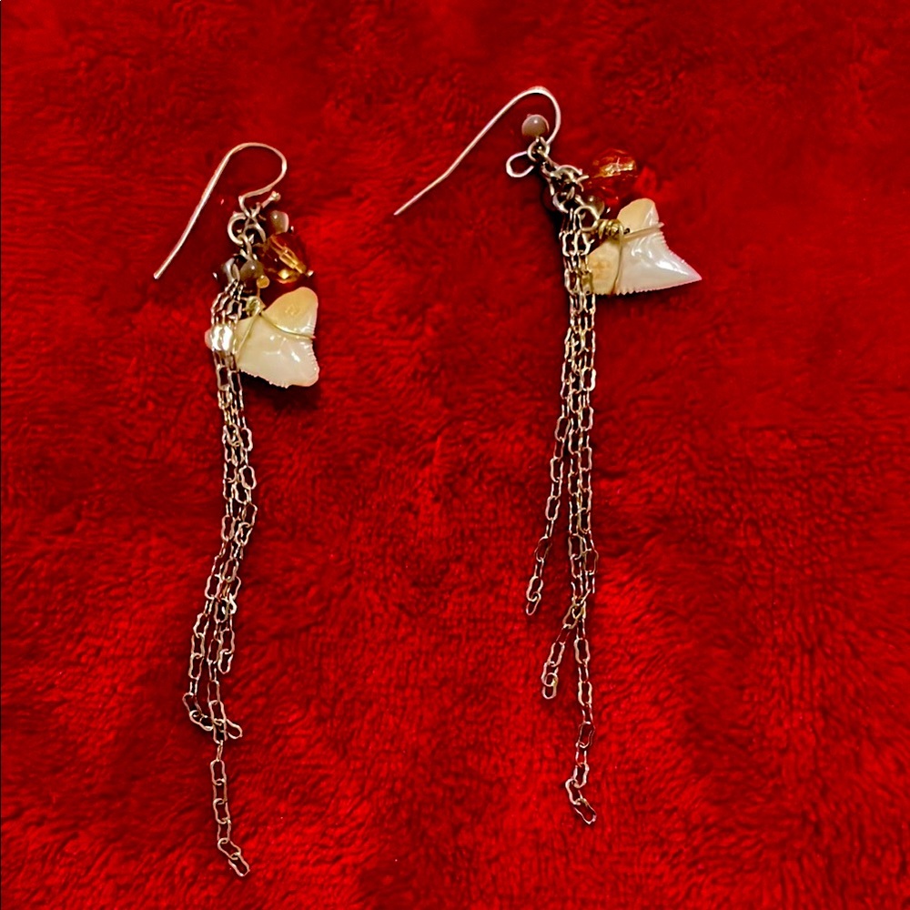 Elegant Gold and Cream Dangle Earrings